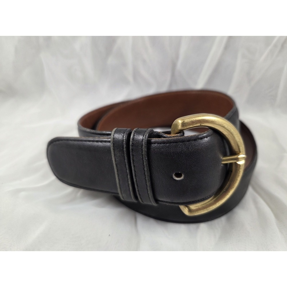 Vtg COACH #8500 Classic Horseshoe-Style Brass Buckle Belt Sz L, USA - Black